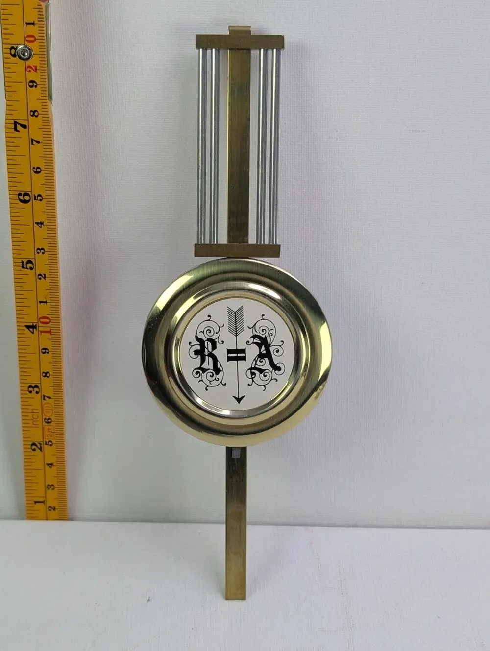 Vintage Clock Pendulum Replacement Brass Tone BA Arrow Medallion 8.5